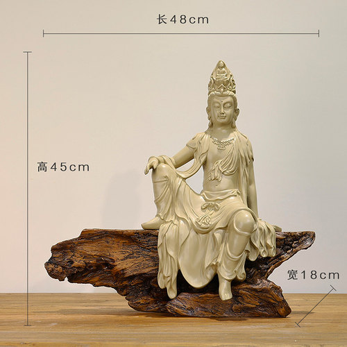 水月自在观音佛像新中式禅意摆件客厅博古架玄关古法鱼缸树脂装饰 - 图3