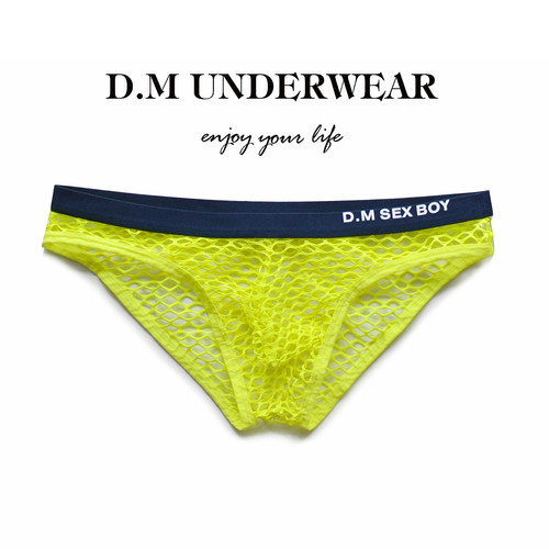D.M男士内裤低腰性感大网眼透气夏季三角裤个性字母运动青年透明 - 图2