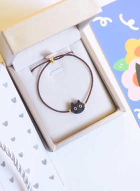 一人一半小黑猫檀木可爱细手链