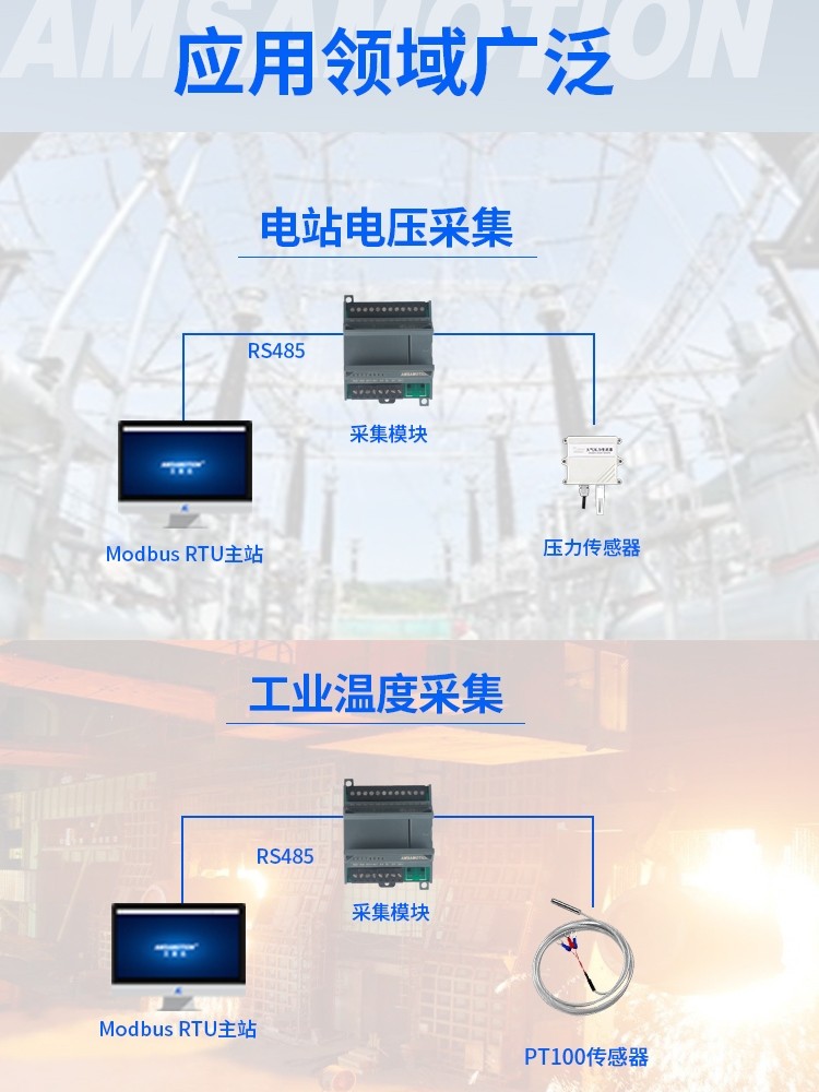 2/4/8路k型热电偶pt100热敏电阻温度采集模块485隔离型传感变送器