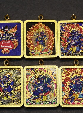 西藏藏式唐卡嘎呜盒矿砂手绘大黑天五路财神法眼吊坠黄财神扎基拉