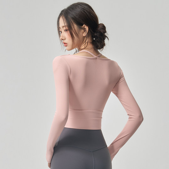 Mitaogirl带胸垫瑜珈服女显瘦跑步运动上衣普拉提长袖健身服秋冬