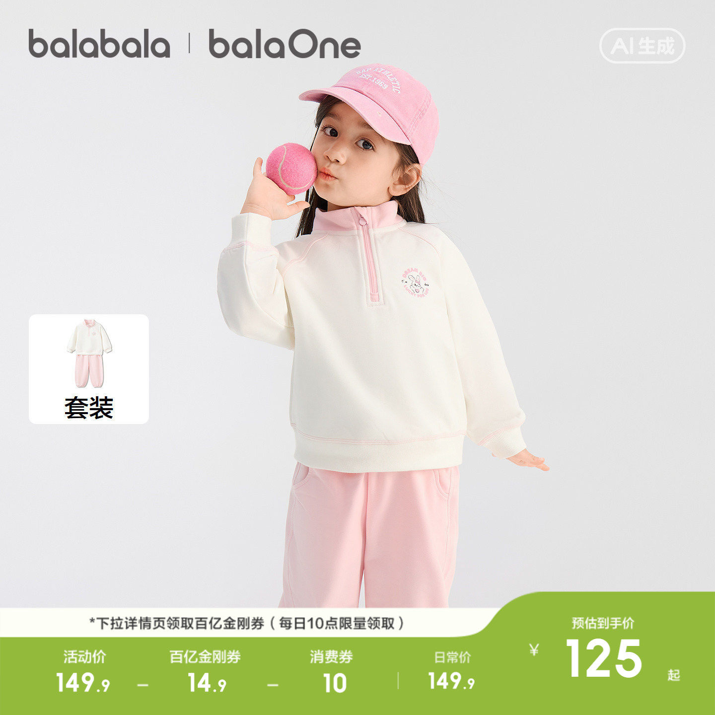 巴拉巴拉童装儿童套装女童宝宝男童两件套新款上衣2026春秋舒适潮