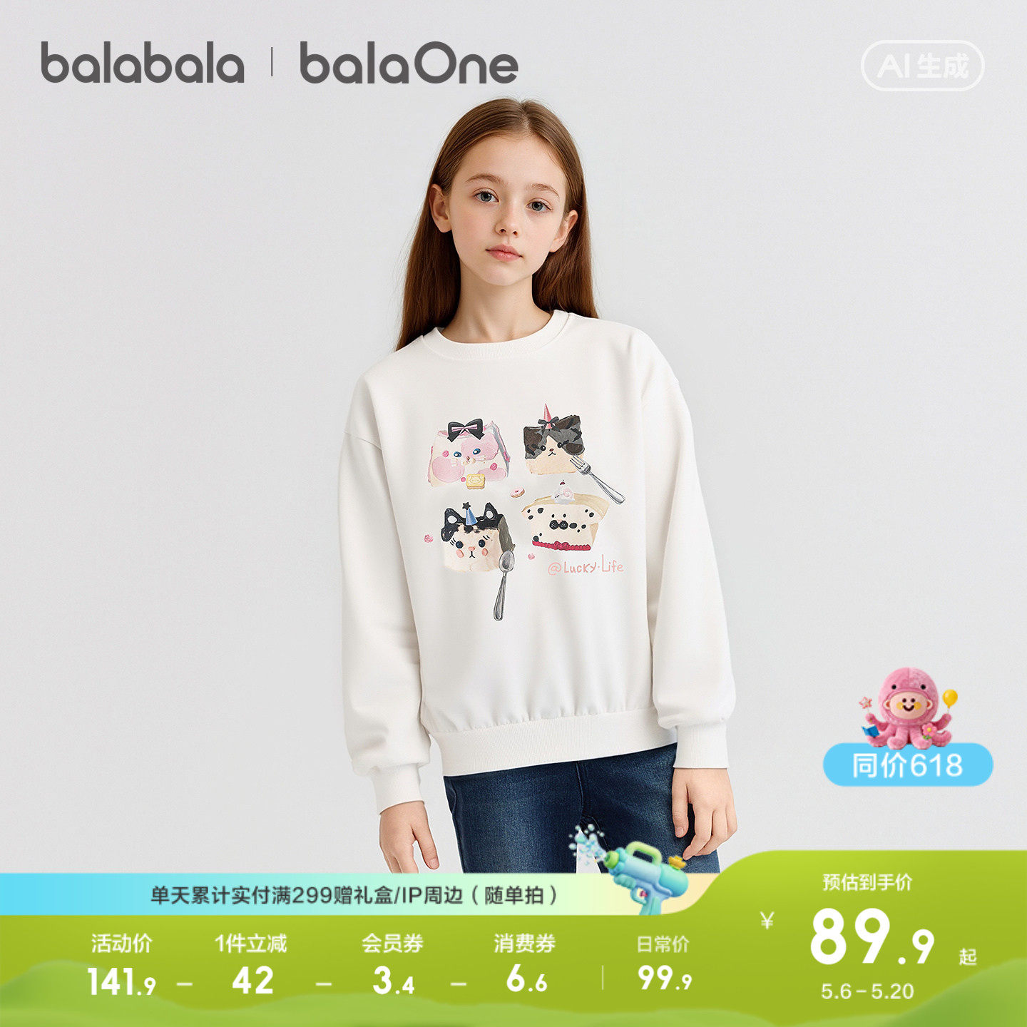 【balaOne】巴拉巴拉童装儿童卫衣长袖女童2026新款春装打底衫潮