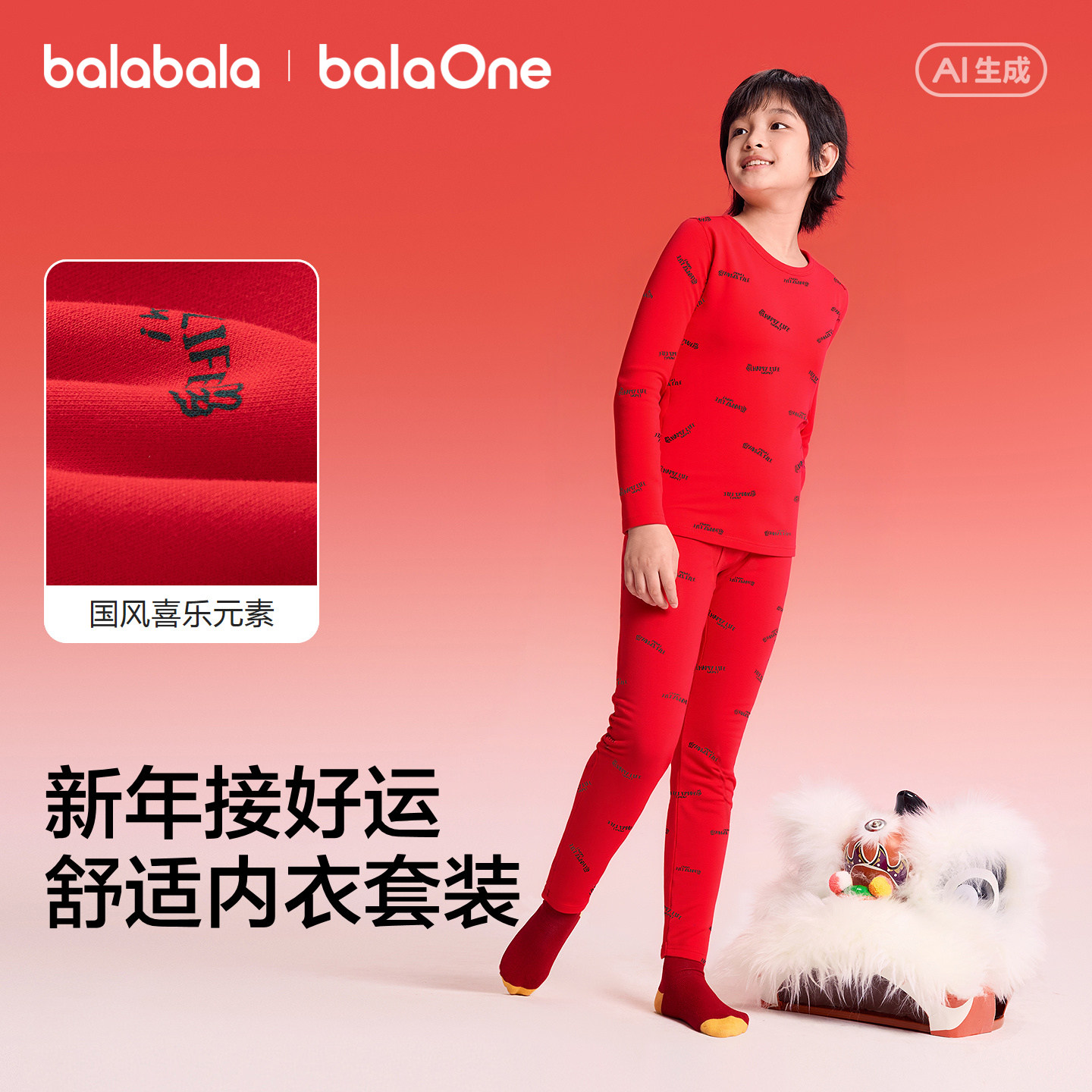 【balaOne】巴拉巴拉童装儿童内衣套装男童2026新款冬季红色睡衣,淘宝优惠券,粉丝福利购,淘宝优惠卷