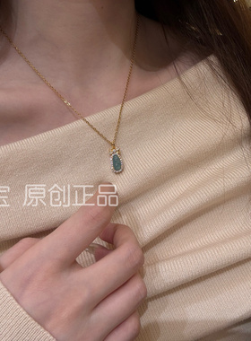 甄曦原创｜天然蓝水翡翠豆子锁骨链女S925纯银项链小众女友饰品