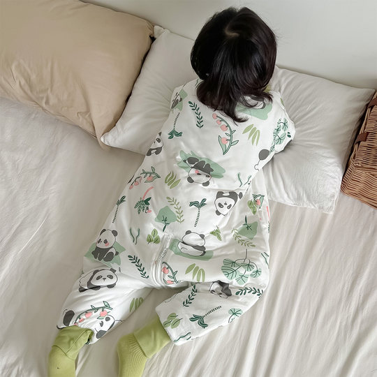 Children's one-piece pajamas to prevent colds in autumn and winter baby split-leg sleeping bag quilted and thickened pure cotton jumpsuit for boys and girls