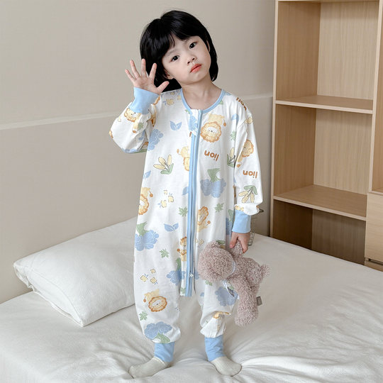 春秋款纯棉儿童连体睡衣A类男女童宝宝连身睡袋防踢被秋季家居服
