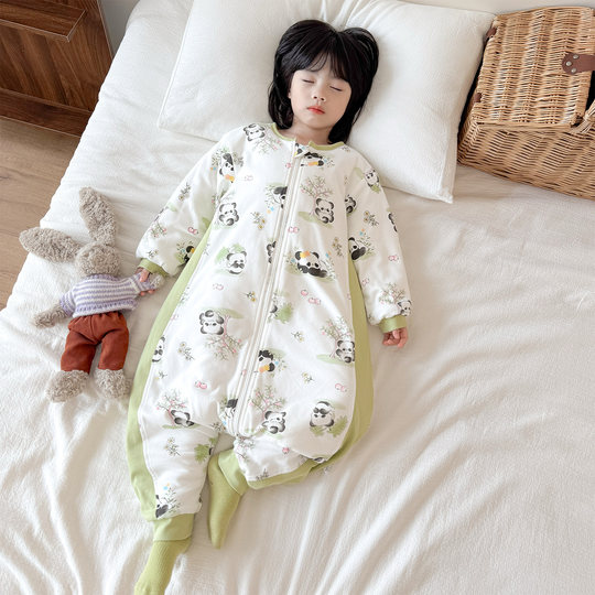 Autumn and winter children's one-piece pajamas, quilted and thickened, male and female baby pure cotton sleeping bags, anti-kicking quilts, spring and autumn home clothes