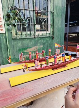 非遗技艺龙船模型实木雕刻总长95cm龙舟鼓摆件