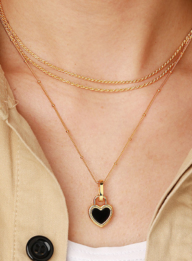 双面天然黑玛瑙爱心吊坠项链