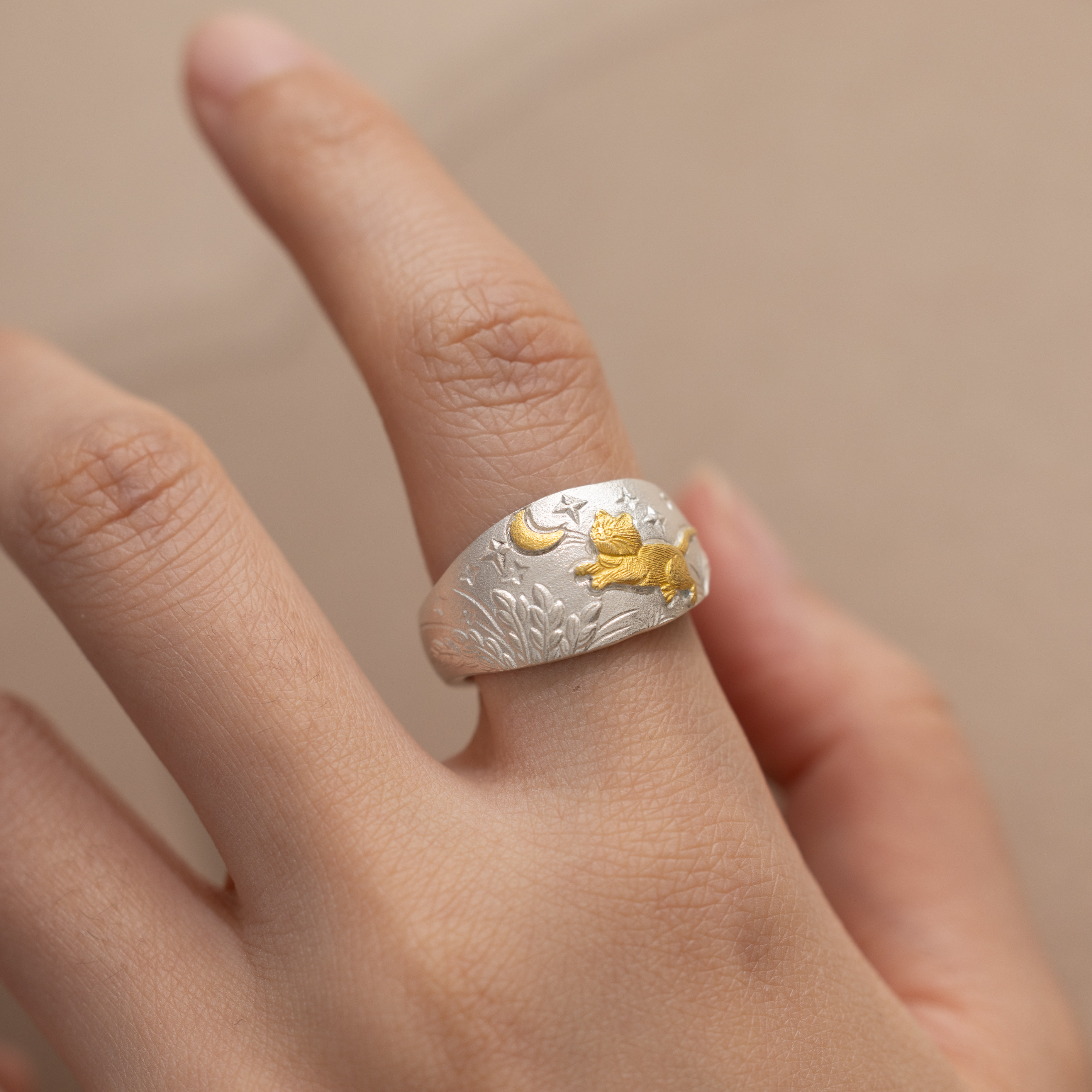 Civet under the Moon pure silver pure handmade small fresh ring about 10g