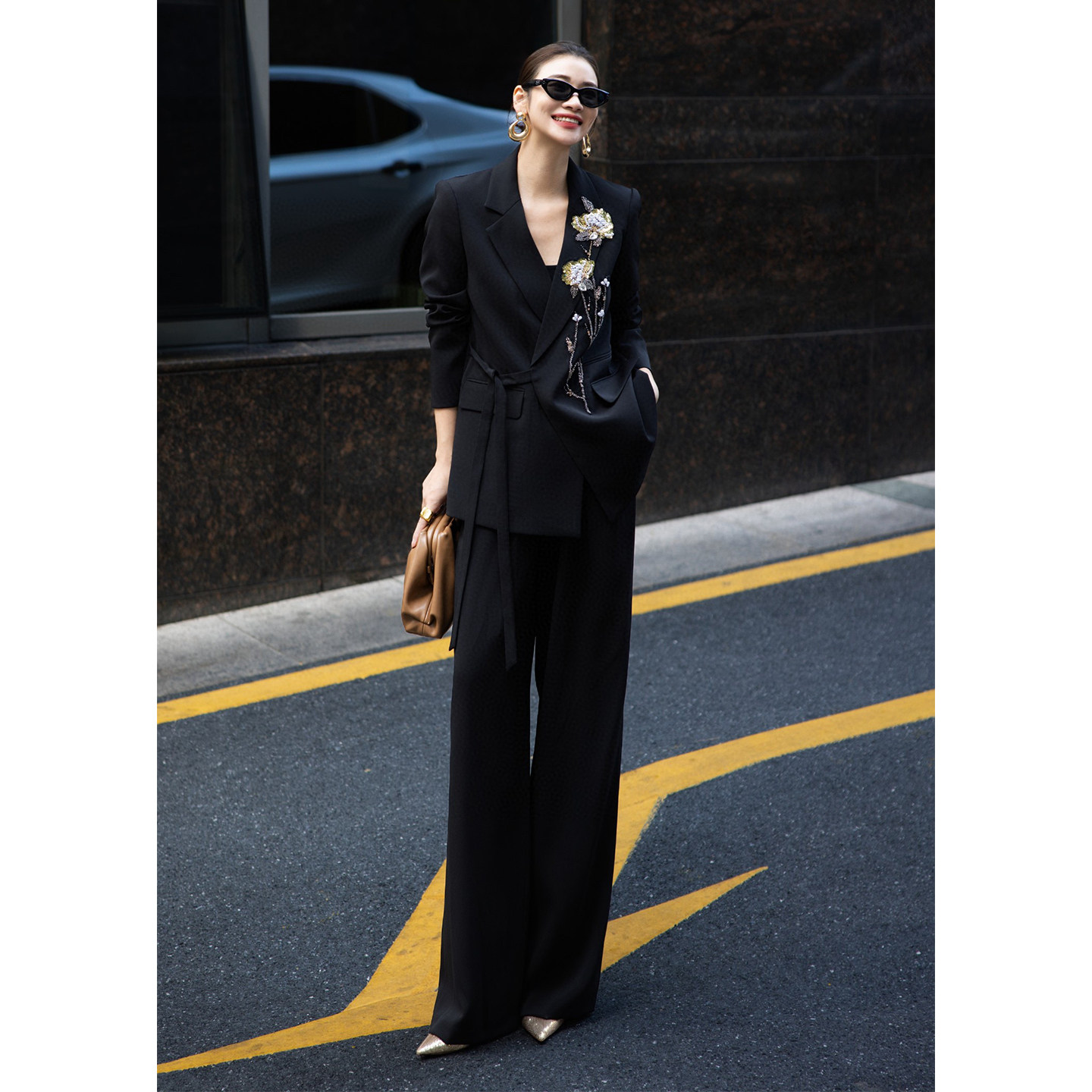 轻熟优雅风西装套装女高级感重工钉珠绑带阔腿裤两件套通勤西服秋,淘宝优惠券,粉丝福利购,淘宝优惠卷