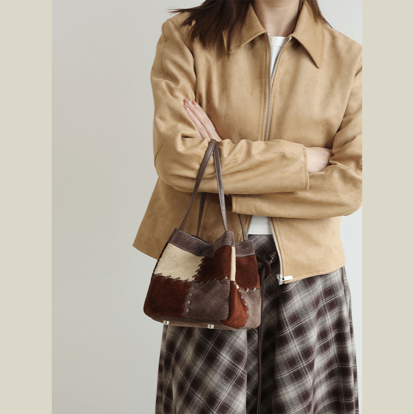 CKKUI 褶皱头层牛皮手提包2025新款手抓纹菜篮子小拎单肩托特方包,淘宝优惠券,粉丝福利购,淘宝优惠卷