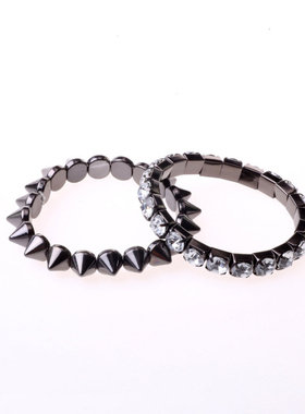 朋克风夸张欧美宝石水钻双层手环