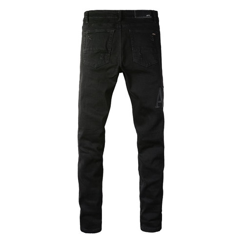 AMR jeans AMR pants torn jeans MX12高街破洞黑色牛仔裤子 - 图0