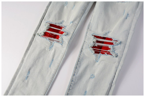 AMR jeans MX1 A米尔美式修身长裤洗水高街破洞紧身男牛仔裤子 - 图1