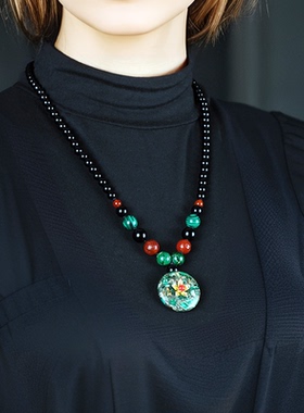 原创民族风玛瑙中长款毛衣链