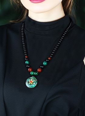 原创民族风玛瑙中长款毛衣链