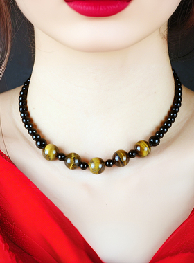 原创黑玛瑙虎眼石短款项链