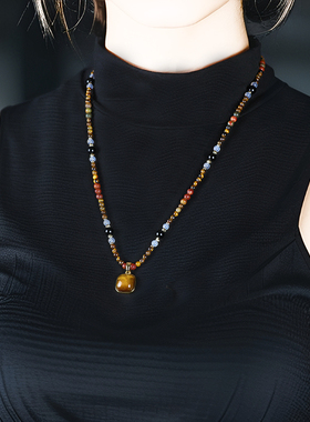 天然虎眼石新中式轻奢长项链女