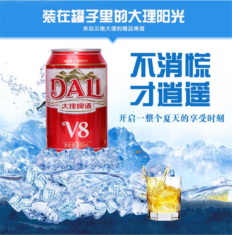 大理V8啤酒330mlx24罐 云南特产大理啤酒v8风花雪月听装整箱 - 图1