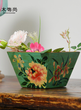 实木装饰摆件收纳中式复古米斗