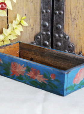 手绘做旧实木装饰收纳玄关摆件