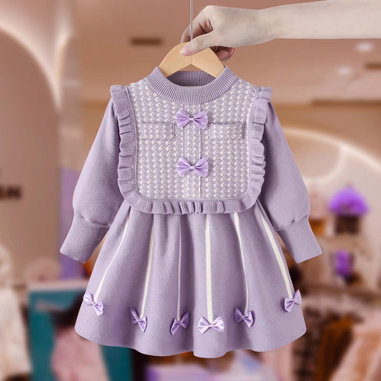 冬季新款洋气裙子儿童秋冬公主裙宝宝新年红色针织连衣裙毛衣加厚 - 图2