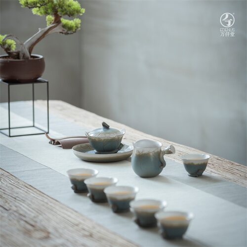 万仟堂陶瓷功夫茶具荷花套装礼盒装客厅家用盖碗泡茶壶秋荷一池02 - 图2