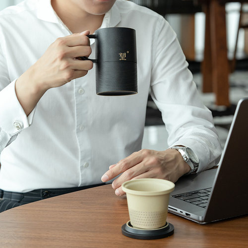万仟堂高档办公杯茶杯办公室泡茶杯茶水分离杯陶瓷茶杯子男士望杯 - 图3