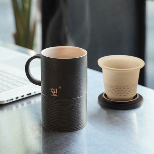 万仟堂高档办公杯茶杯办公室泡茶杯茶水分离杯陶瓷茶杯子男士望杯 - 图1