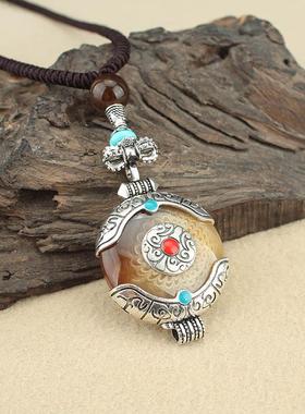 复古藏式平安福仿蜜蜡吊坠项链