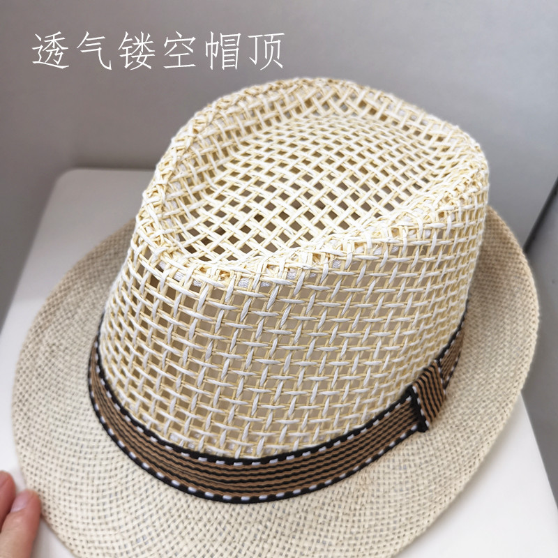 男士帽子夏季镂空透气遮阳度假沙滩帽草编爵士礼帽英伦中老年帽子