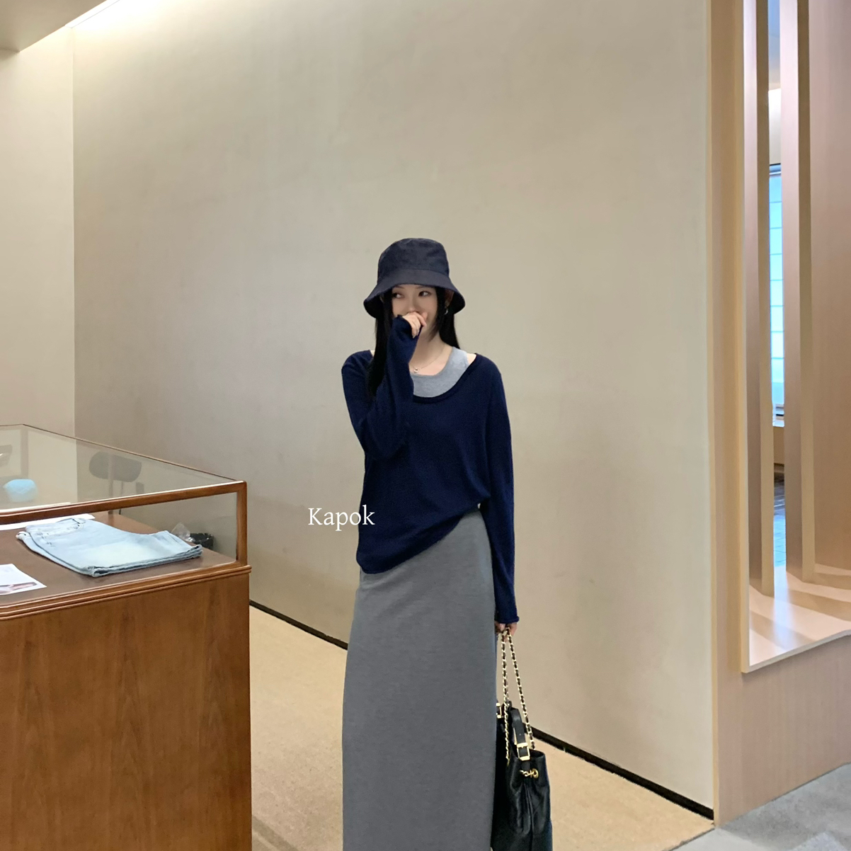 KAPOK-巨好看高级感假两件百搭撞色针织上衣针织衫 - 图3