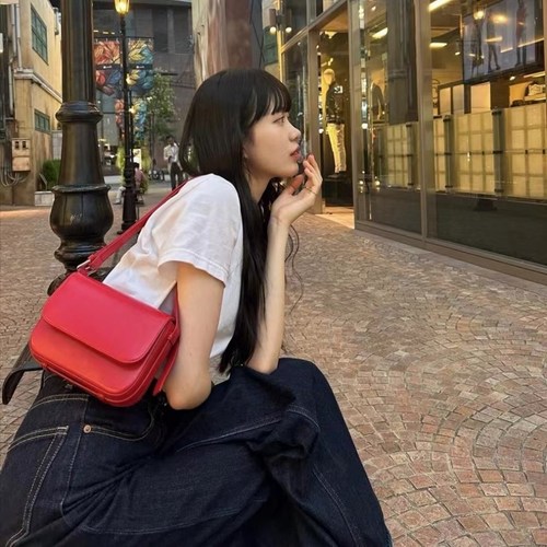 新款韩国stand红色单肩包女夏里尔德豆腐马鞍包发财包斜挎小方包 - 图0