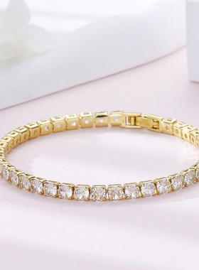 湾钻网球手链18K金锆石单排叠戴