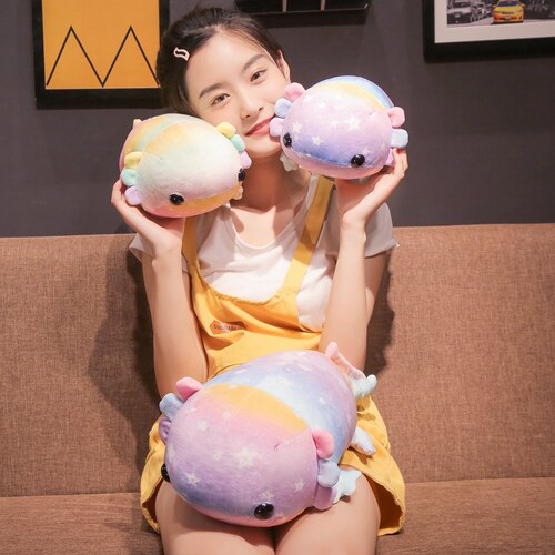 软体彩色六角恐龙鱼公仔 东方蝾螈鱼娃娃鱼毛绒玩具靠枕玩偶礼物 - 图2