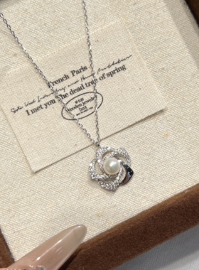 禧笑s925银山茶花淡水珍珠项链女浪漫玫瑰花纯银锁骨链高级感礼物