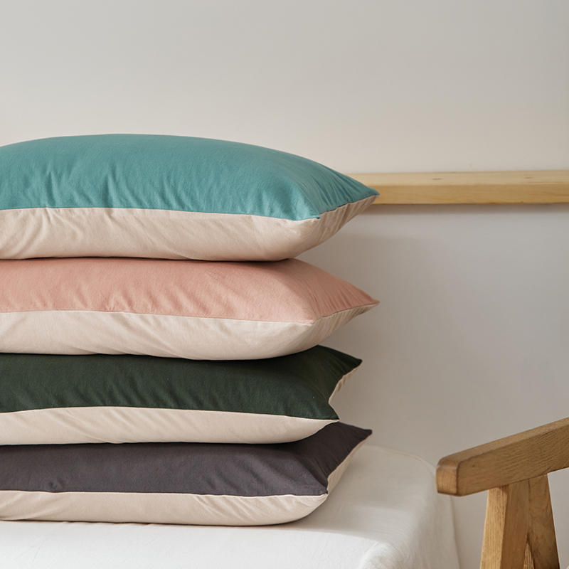 A类纯棉天竺棉枕套一对2只装 北欧纯色单人枕48x74cm全棉枕芯套