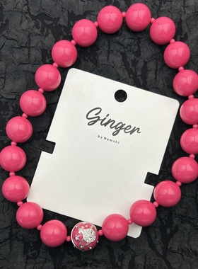 xi太后老版本粉色大珠子夸张轻奢小众个性项链短款锁骨链辣妹甜酷