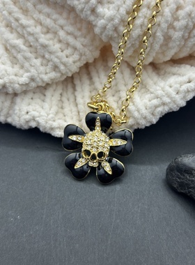 NANA西太老版本老货黑色金色骷髅头吊坠暗黑系亚文化短款锁骨链