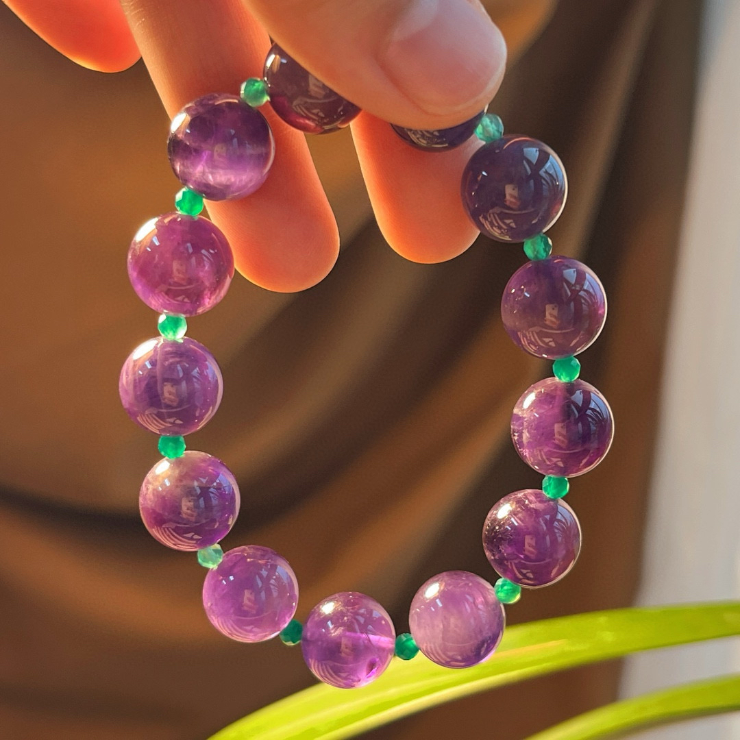 原创设计多宝水晶手链天然紫水晶手串搭配绿玉髓满天星手链