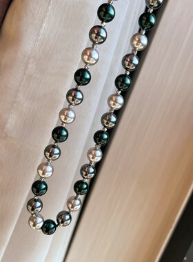 高品质混彩大溪地色真多麻灰色人造珍珠项链女轻奢小众高级感颈链