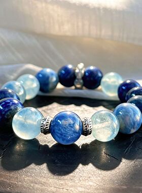 天然青金石海蓝宝石蓝晶石灰月光多宝水晶手链手串新中式蓝色系