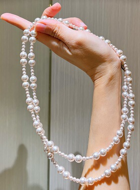 长款双层干枯玫瑰人造水晶珍珠毛衣链礼服项链女配饰叠戴2026新款