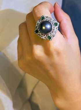 天然贝珠吊坠套装大溪地色珍珠戒指大颗粒耳环小众轻奢时尚夸张