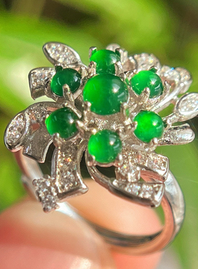 少量现货 卖完下架 天然冰种满绿蛋面翡翠戒指 保真支持复检开口