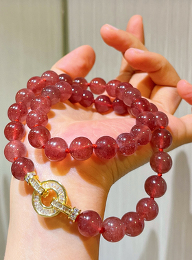 精品系列7A级天然鸽血红草莓晶项链高品质水晶项链锁骨链复古显白