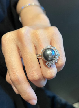 天然贝珠戒指仿大溪地黑珍珠戒指奢华戒指